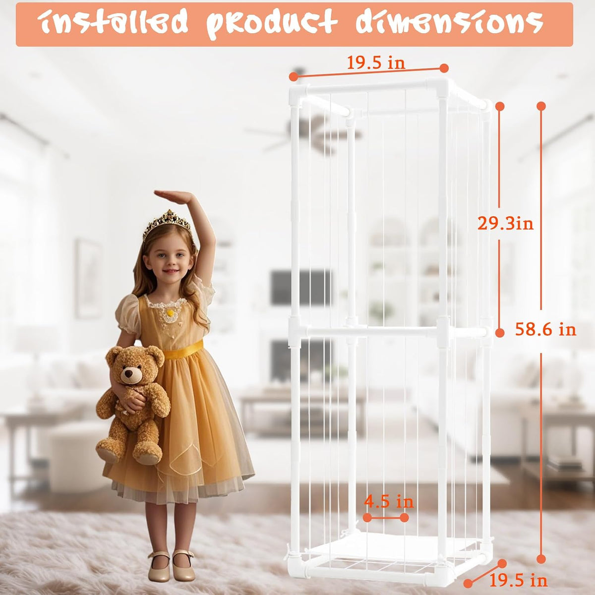 Stuffed Animal Storage Organizer, 58" Extra Large Zoo Cage for 80+ Plushies, Upgraded Quick-Lock Vertical Toy Holder for Kids Room & Playroom (White)