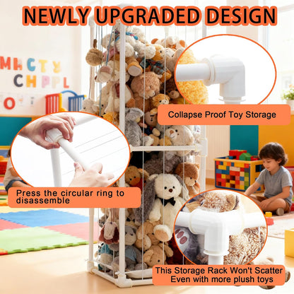 Stuffed Animal Storage Organizer, 58" Extra Large Zoo Cage for 80+ Plushies, Upgraded Quick-Lock Vertical Toy Holder for Kids Room & Playroom (White)