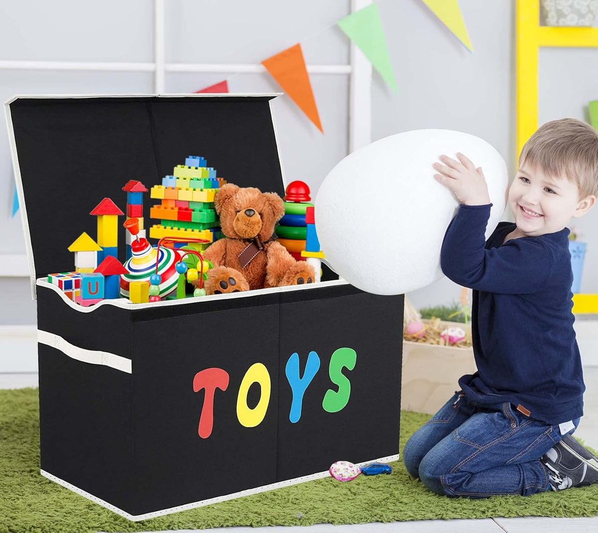 Toy Box Chest, Collapsible Sturdy Storage Bins with Lids, Extra Large Kids Toy Storage Organizer Boxes Bins Baskets for Kids, Boys, Girls, Nursery Room, Playroom, Closet (Linen Gray)