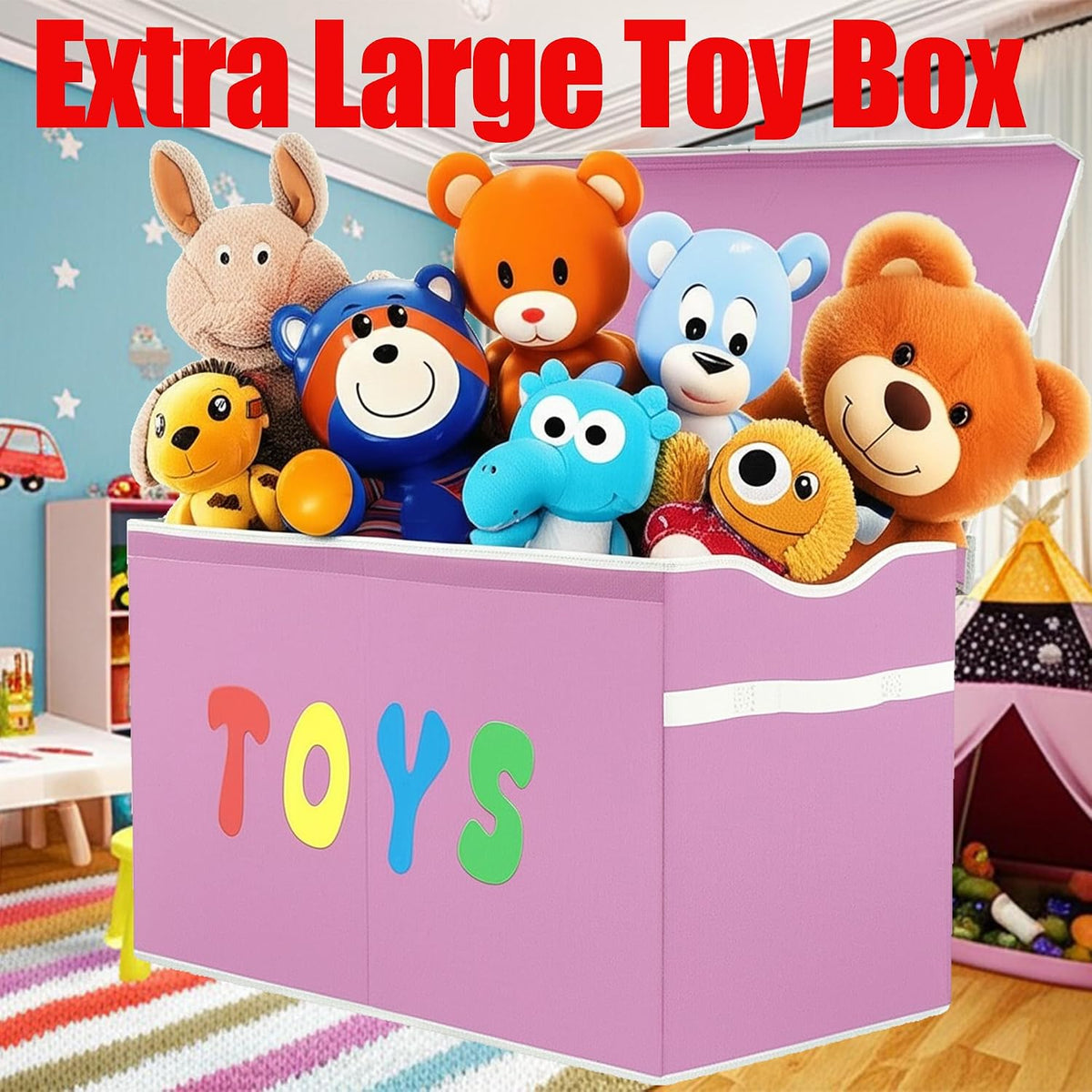Toy Box Chest, Collapsible Sturdy Storage Bins with Lids, Extra Large Kids Toy Storage Organizer Boxes Bins Baskets for Kids, Boys, Girls, Nursery Room, Playroom, Closet (Linen Gray)