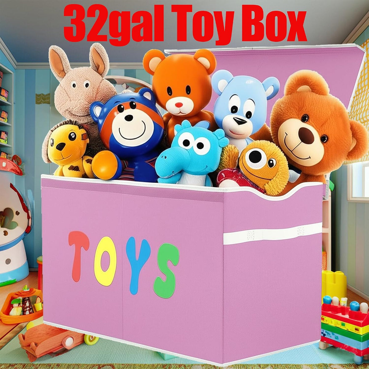 Toy Box Chest, Collapsible Sturdy Storage Bins with Lids, Extra Large Kids Toy Storage Organizer Boxes Bins Baskets for Kids, Boys, Girls, Nursery Room, Playroom, Closet (Linen Gray)