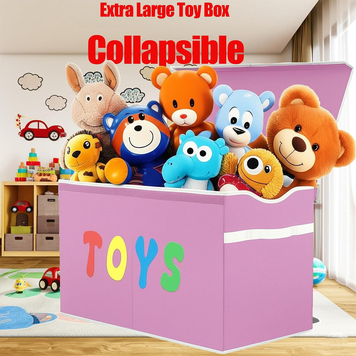 Toy Box Chest, Collapsible Sturdy Storage Bins with Lids, Extra Large Kids Toy Storage Organizer Boxes Bins Baskets for Kids, Boys, Girls, Nursery Room, Playroom, Closet (Linen Gray)