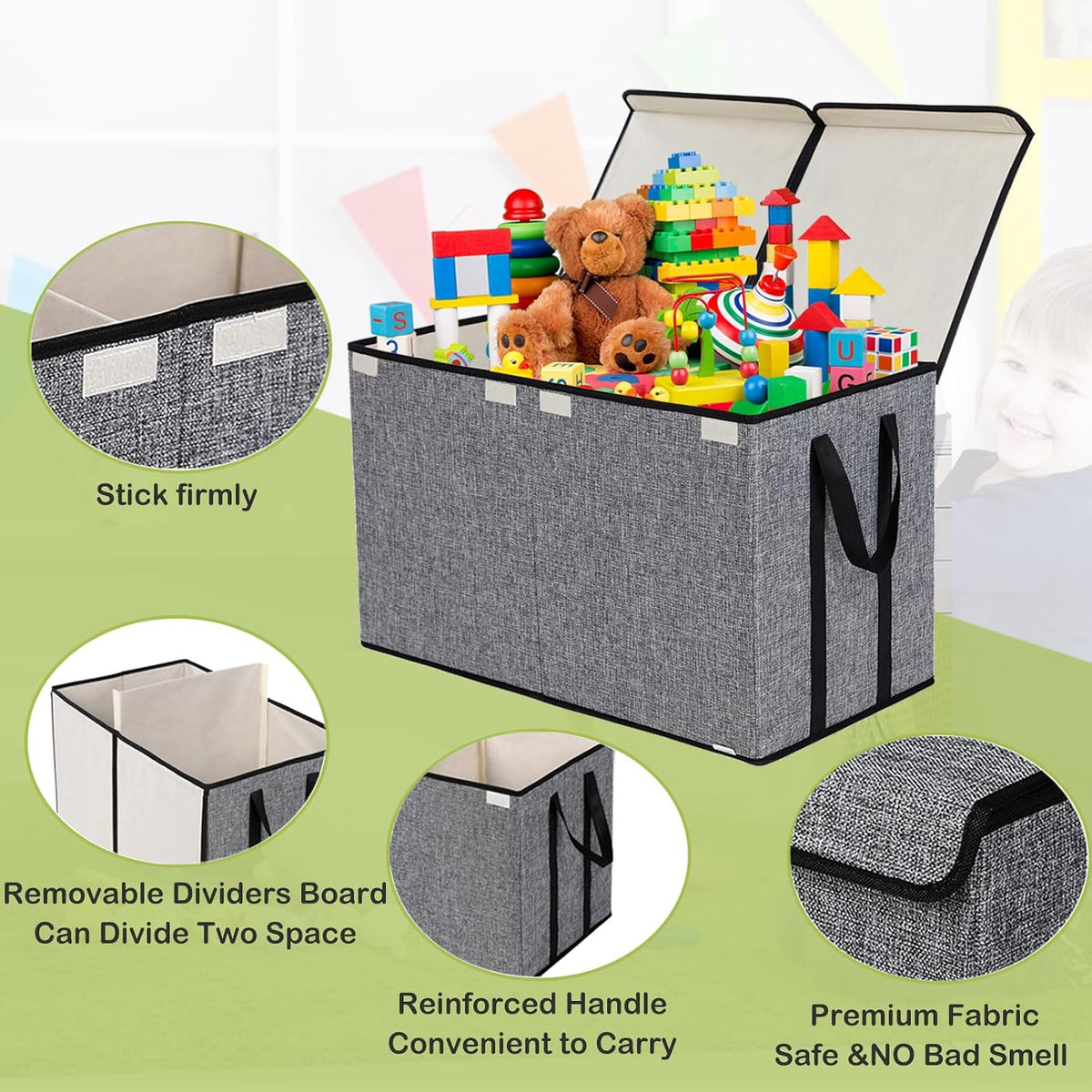 Toy Box Chest, Collapsible Sturdy Storage Bins with Lids, Extra Large Kids Toy Storage Organizer Boxes Bins Baskets for Kids, Boys, Girls, Nursery Room, Playroom, Closet (Linen Gray)
