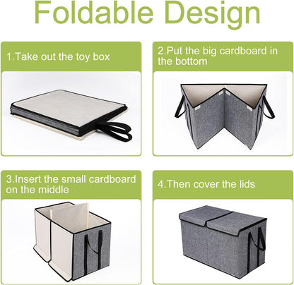 Toy Box Chest, Collapsible Sturdy Storage Bins with Lids, Extra Large Kids Toy Storage Organizer Boxes Bins Baskets for Kids, Boys, Girls, Nursery Room, Playroom, Closet (Linen Gray)