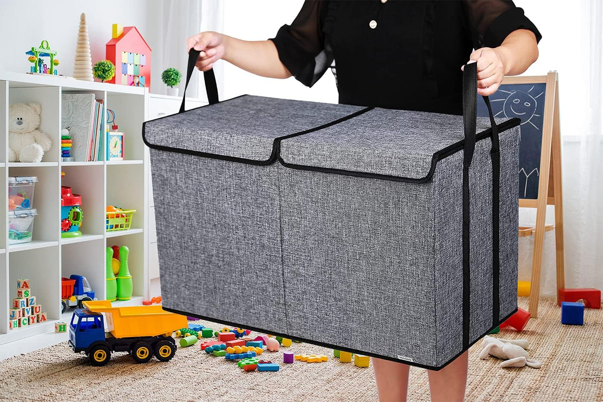 Toy Box Chest, Collapsible Sturdy Storage Bins with Lids, Extra Large Kids Toy Storage Organizer Boxes Bins Baskets for Kids, Boys, Girls, Nursery Room, Playroom, Closet (Linen Gray)
