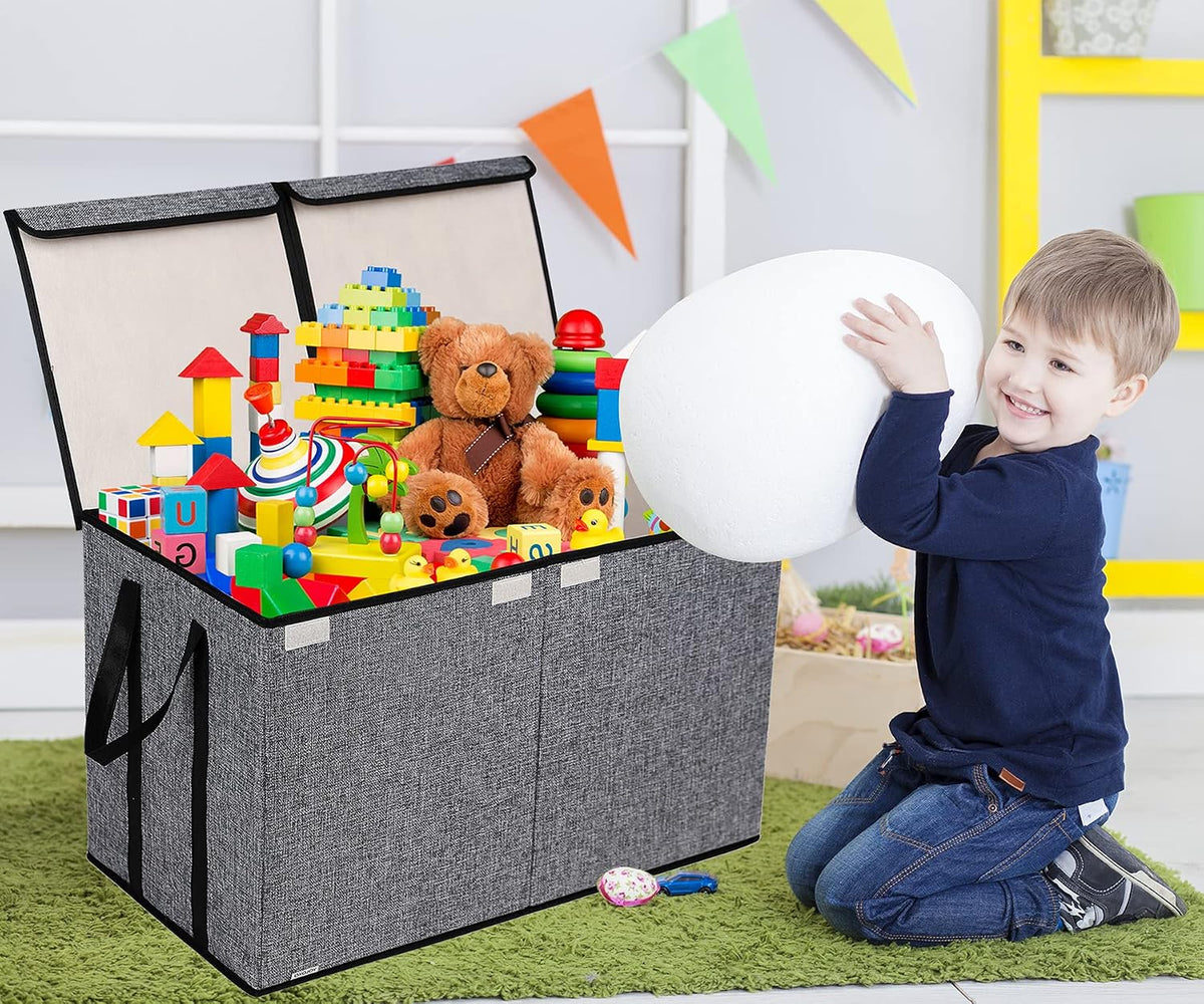 Toy Box Chest, Collapsible Sturdy Storage Bins with Lids, Extra Large Kids Toy Storage Organizer Boxes Bins Baskets for Kids, Boys, Girls, Nursery Room, Playroom, Closet (Linen Gray)