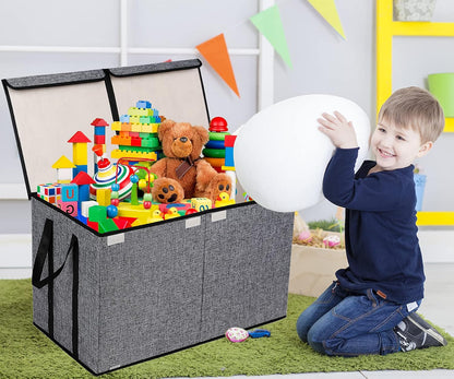 Toy Box Chest, Collapsible Sturdy Storage Bins with Lids, Extra Large Kids Toy Storage Organizer Boxes Bins Baskets for Kids, Boys, Girls, Nursery Room, Playroom, Closet (Linen Gray)