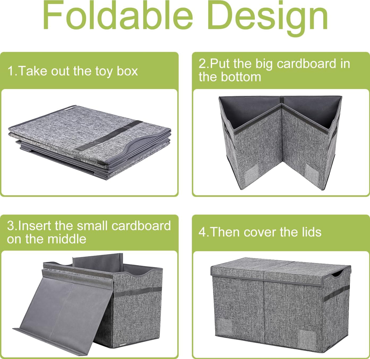 Toy Box Chest, Collapsible Sturdy Storage Bins with Lids, Extra Large Kids Toy Storage Organizer Boxes Bins Baskets for Kids, Boys, Girls, Nursery Room, Playroom, Closet (Linen Gray)