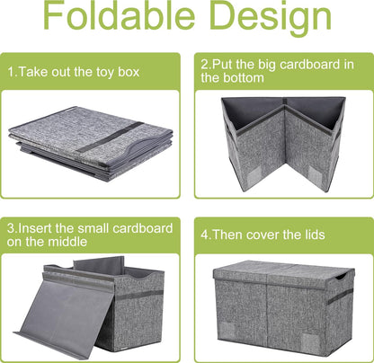 Toy Box Chest, Collapsible Sturdy Storage Bins with Lids, Extra Large Kids Toy Storage Organizer Boxes Bins Baskets for Kids, Boys, Girls, Nursery Room, Playroom, Closet (Linen Gray)