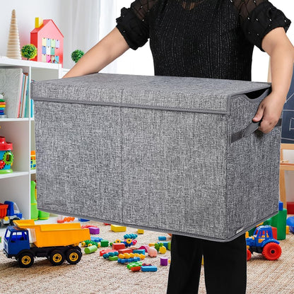 Toy Box Chest, Collapsible Sturdy Storage Bins with Lids, Extra Large Kids Toy Storage Organizer Boxes Bins Baskets for Kids, Boys, Girls, Nursery Room, Playroom, Closet (Linen Gray)
