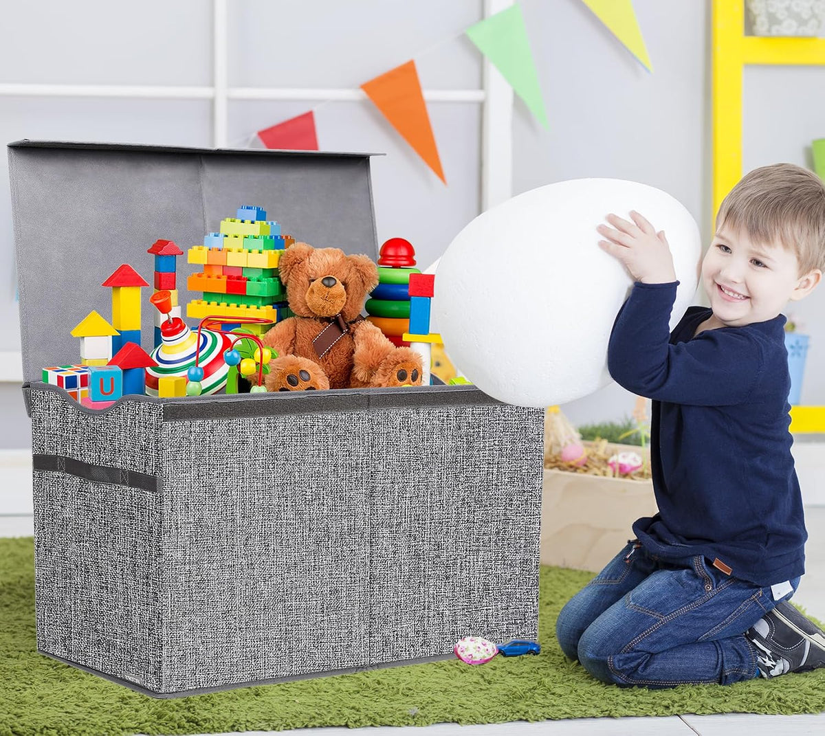 Toy Box Chest, Collapsible Sturdy Storage Bins with Lids, Extra Large Kids Toy Storage Organizer Boxes Bins Baskets for Kids, Boys, Girls, Nursery Room, Playroom, Closet (Linen Gray)