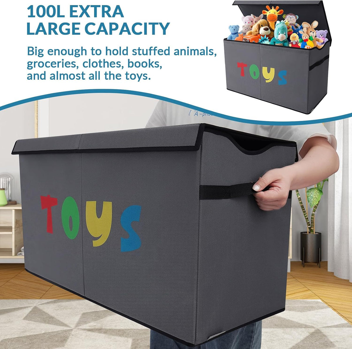 Toy Box Chest, Collapsible Sturdy Storage Bins with Lids, Extra Large Kids Toy Storage Organizer Boxes Bins Baskets for Kids, Boys, Girls, Nursery Room, Playroom, Closet (Linen Gray)