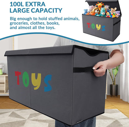 Toy Box Chest, Collapsible Sturdy Storage Bins with Lids, Extra Large Kids Toy Storage Organizer Boxes Bins Baskets for Kids, Boys, Girls, Nursery Room, Playroom, Closet (Linen Gray)