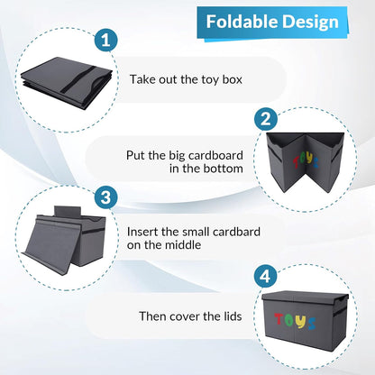 Toy Box Chest, Collapsible Sturdy Storage Bins with Lids, Extra Large Kids Toy Storage Organizer Boxes Bins Baskets for Kids, Boys, Girls, Nursery Room, Playroom, Closet (Linen Gray)