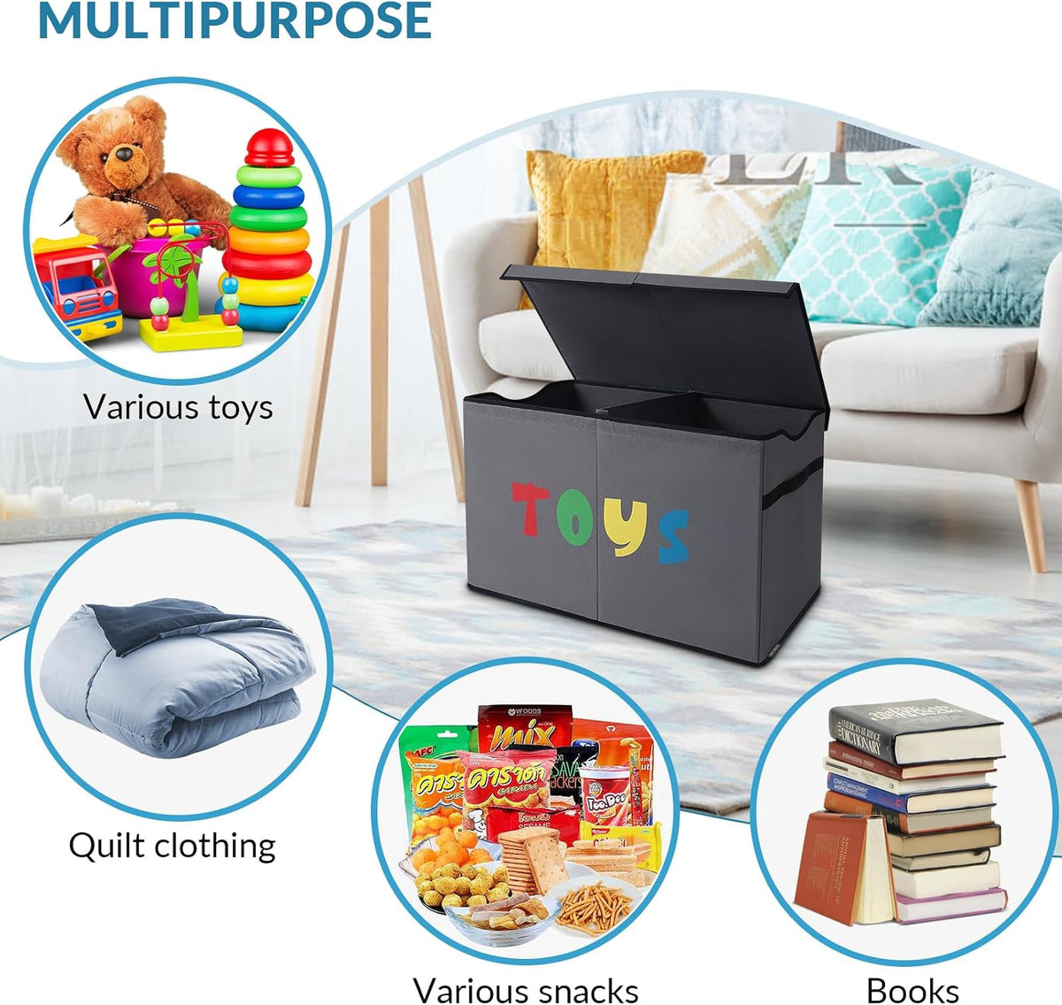 Toy Box Chest, Collapsible Sturdy Storage Bins with Lids, Extra Large Kids Toy Storage Organizer Boxes Bins Baskets for Kids, Boys, Girls, Nursery Room, Playroom, Closet (Linen Gray)