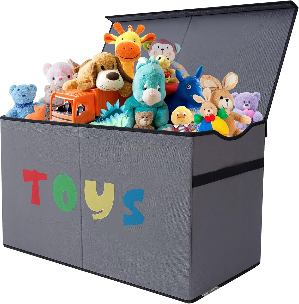 Toy Box Chest, Collapsible Sturdy Storage Bins with Lids, Extra Large Kids Toy Storage Organizer Boxes Bins Baskets for Kids, Boys, Girls, Nursery Room, Playroom, Closet (Linen Gray)