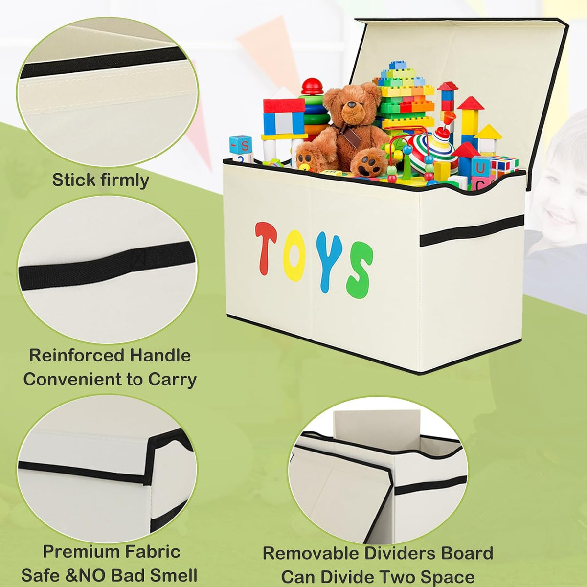 Toy Box Chest, Collapsible Sturdy Storage Bins with Lids, Extra Large Kids Toy Storage Organizer Boxes Bins Baskets for Kids, Boys, Girls, Nursery Room, Playroom, Closet (Linen Gray)