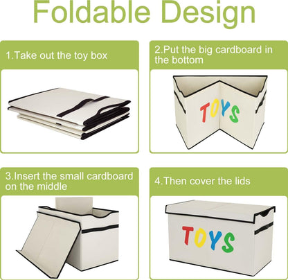 Toy Box Chest, Collapsible Sturdy Storage Bins with Lids, Extra Large Kids Toy Storage Organizer Boxes Bins Baskets for Kids, Boys, Girls, Nursery Room, Playroom, Closet (Linen Gray)