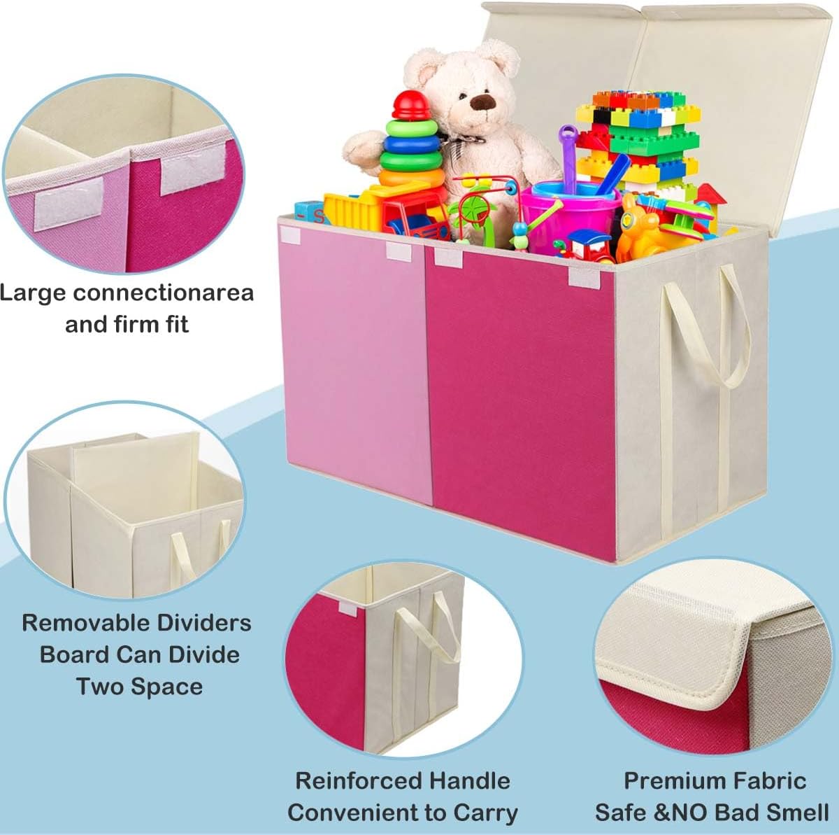 Toy Box Chest, Collapsible Sturdy Storage Bins with Lids, Extra Large Kids Toy Storage Organizer Boxes Bins Baskets for Kids, Boys, Girls, Nursery Room, Playroom, Closet (Linen Gray)