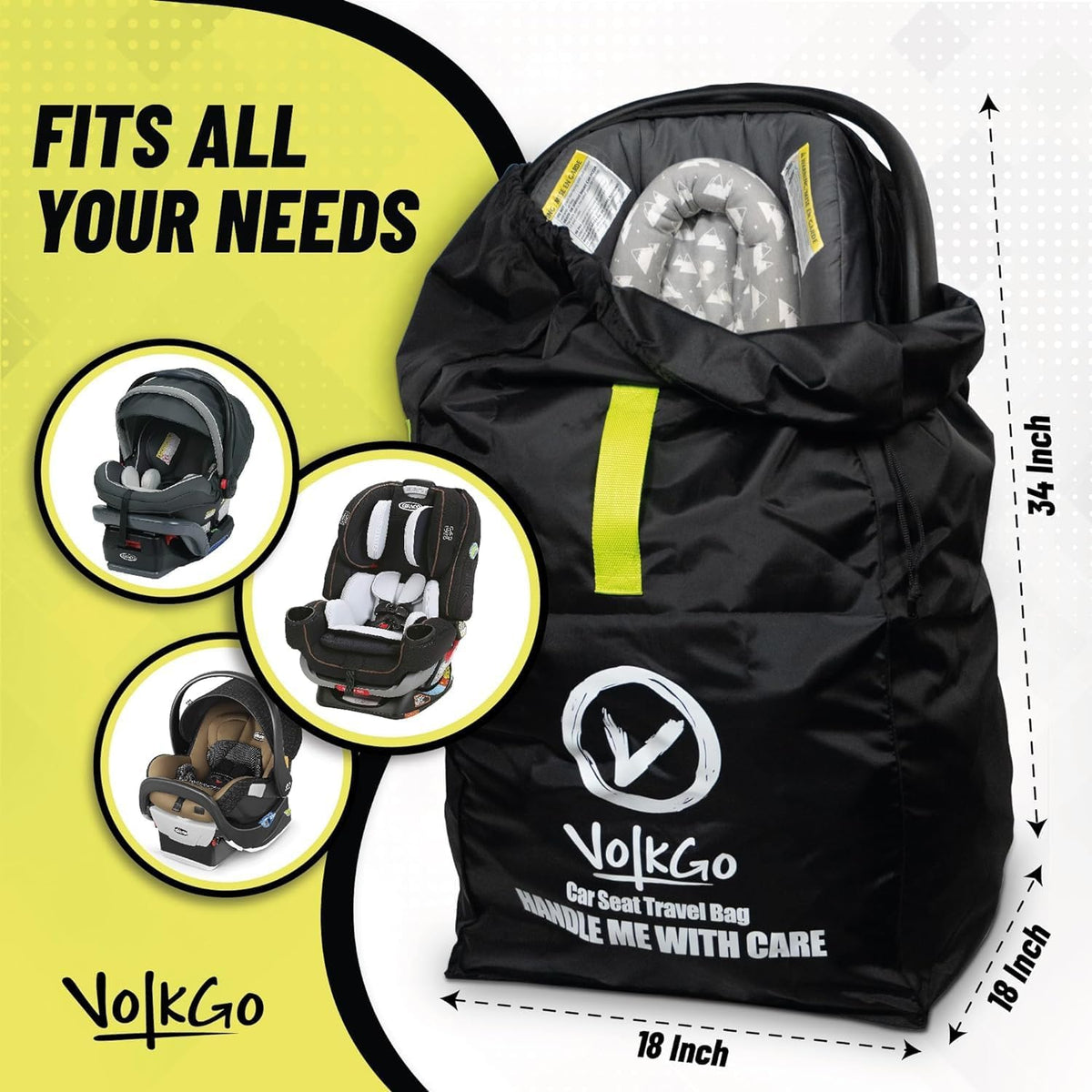 Car Seat Travel Bag For Airplane with Carrying Handles, No Shoulder Straps, Car Seat Bags for Air Travel Carseat Travel Cover, Carseat Travel Bag Cover for Airplane Travel
