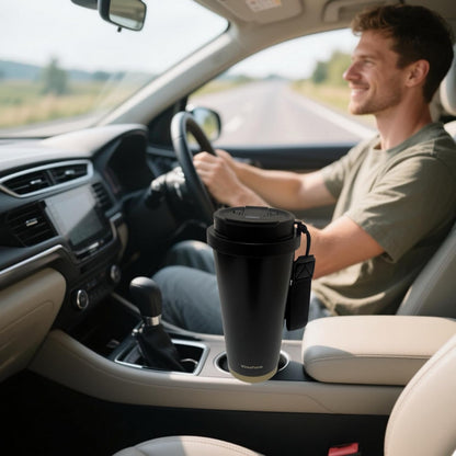 16oz Car Travel Mug | Leak-Proof Double Wall Vacuum Insulated Coffee Cup, 6H Hot/12H Cold Stainless Steel Tumbler with Lanyard for Car Commute, Office & Outdoor Use