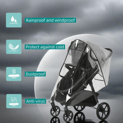 Stroller Rain Cover Universal with Waterproof Zip, Food-Grade EVA Material
