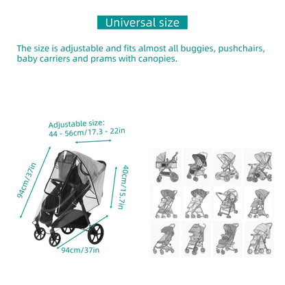 Stroller Rain Cover Universal with Waterproof Zip, Food-Grade EVA Material