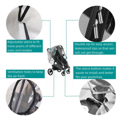Stroller Rain Cover Universal with Waterproof Zip, Food-Grade EVA Material