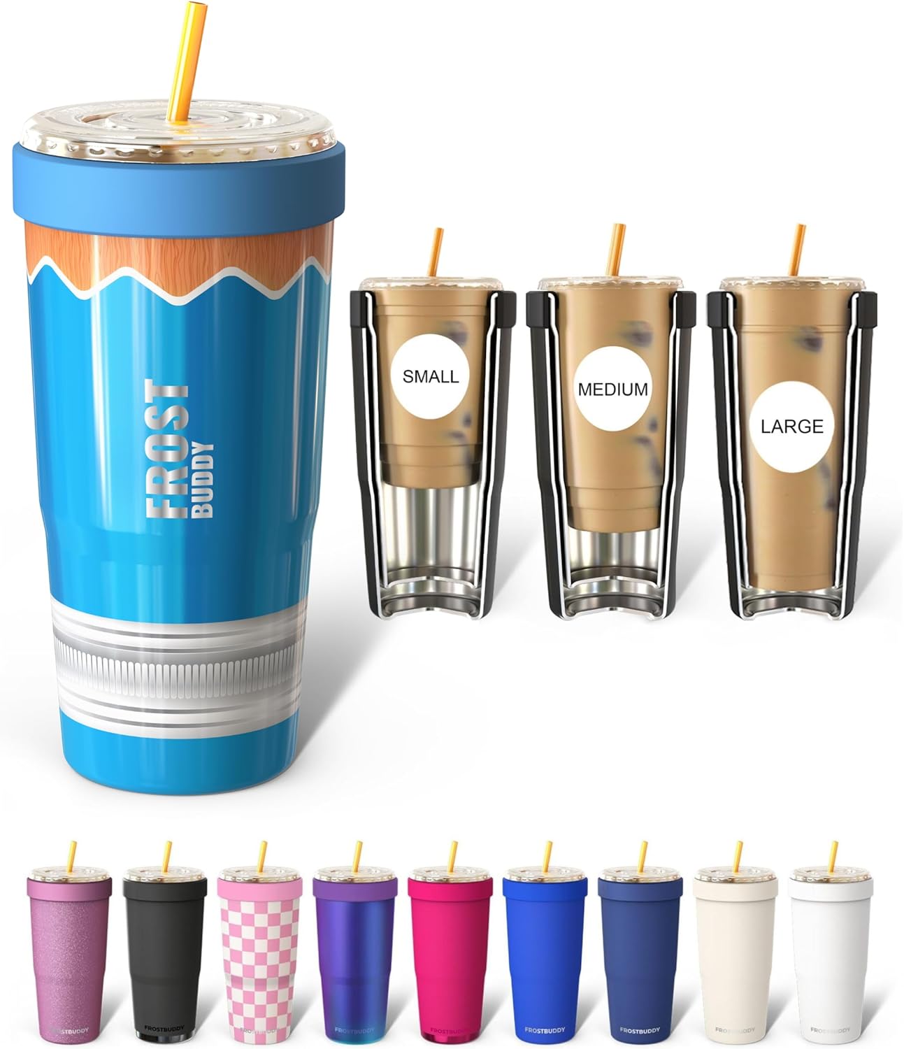 Togo Buddy 30 oz Stainless Steel Vacuum Insulated Tumbler To Go Coffee Cup – Iced Coffee Cups, Iced Coffee Sleeve, Travel Mug, Thermal Cup for Hot & Cold Drinks, Dunkin Cup (Pink Pencil) - Colors A