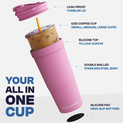 Togo Buddy 30 oz Stainless Steel Vacuum Insulated Tumbler To Go Coffee Cup – Iced Coffee Cups, Iced Coffee Sleeve, Travel Mug, Thermal Cup for Hot & Cold Drinks, Dunkin Cup (Pink Pencil) - Colors A