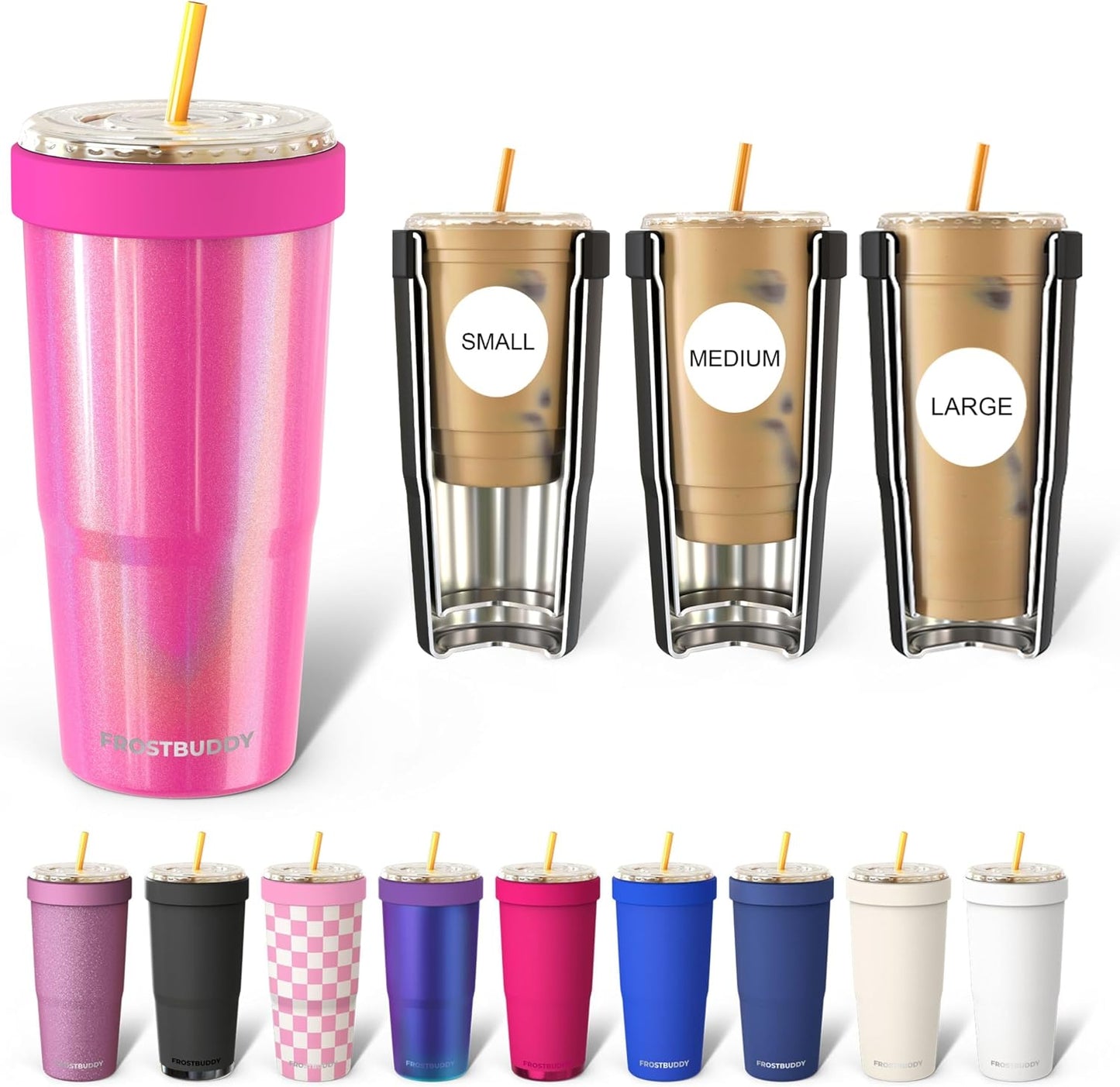 Togo Buddy 30 oz Stainless Steel Vacuum Insulated Tumbler To Go Coffee Cup – Iced Coffee Cups, Iced Coffee Sleeve, Travel Mug, Thermal Cup for Hot & Cold Drinks, Dunkin Cup (Pink Pencil) - Colors A