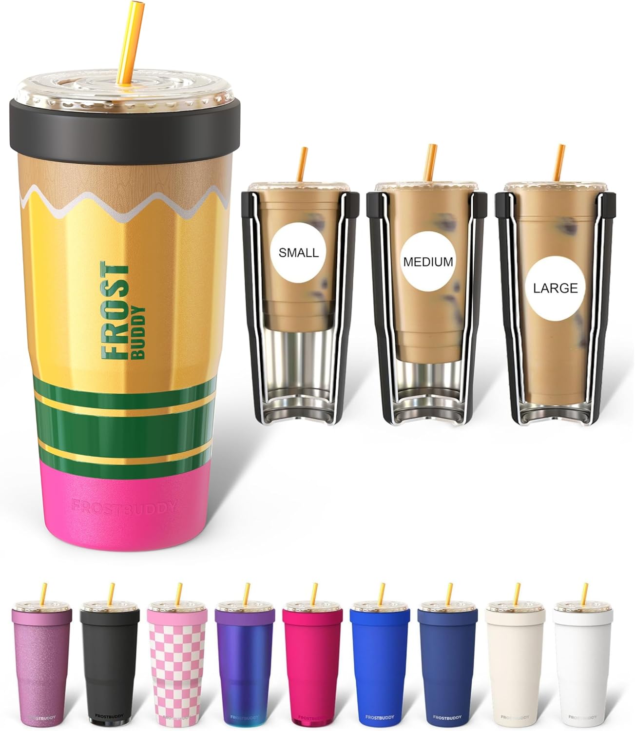 Togo Buddy 30 oz Stainless Steel Vacuum Insulated Tumbler To Go Coffee Cup – Iced Coffee Cups, Iced Coffee Sleeve, Travel Mug, Thermal Cup for Hot & Cold Drinks, Dunkin Cup (Pink Pencil) - Colors A