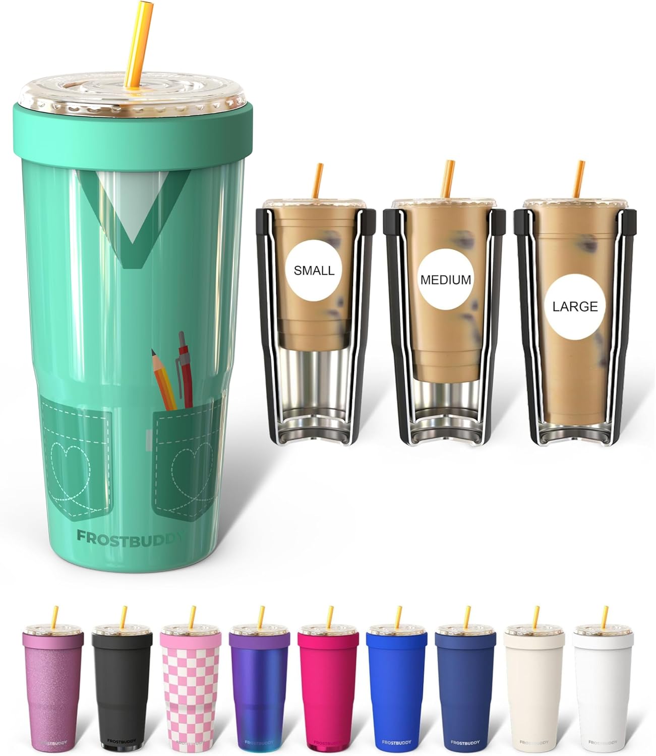 Togo Buddy 30 oz Stainless Steel Vacuum Insulated Tumbler To Go Coffee Cup – Iced Coffee Cups, Iced Coffee Sleeve, Travel Mug, Thermal Cup for Hot & Cold Drinks, Dunkin Cup (Pink Pencil) - Colors A