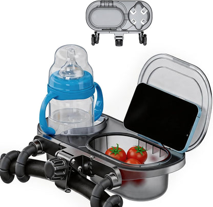 Stroller Snack Tray With Lid Cup Holder Universal Stroller Snack Tray Attachment Tray For Stroller With Adjustable Clamp Baby Toddler Travel