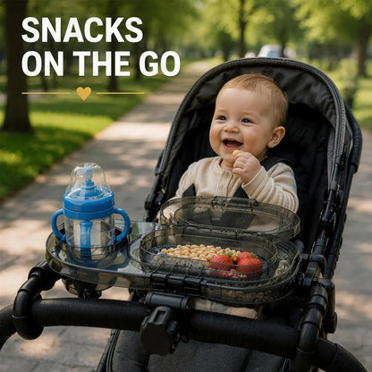 Stroller Snack Tray With Lid Cup Holder Universal Stroller Snack Tray Attachment Tray For Stroller With Adjustable Clamp Baby Toddler Travel
