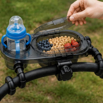 Stroller Snack Tray With Lid Cup Holder Universal Stroller Snack Tray Attachment Tray For Stroller With Adjustable Clamp Baby Toddler Travel
