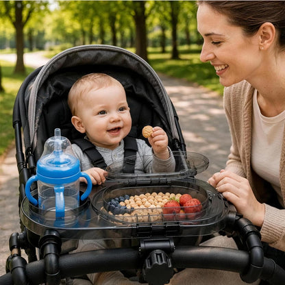 Stroller Snack Tray With Lid Cup Holder Universal Stroller Snack Tray Attachment Tray For Stroller With Adjustable Clamp Baby Toddler Travel