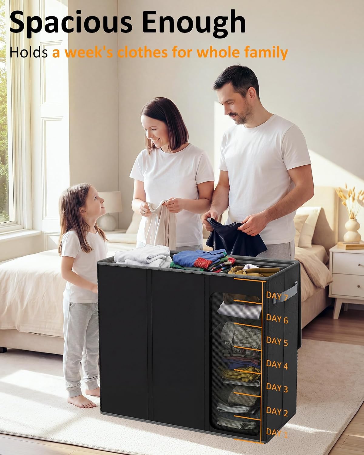 180L Laundry Hamper 3 Section, Large Hamper with Mesh Bags & Lid