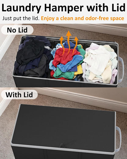 180L Laundry Hamper 3 Section, Large Hamper with Mesh Bags & Lid