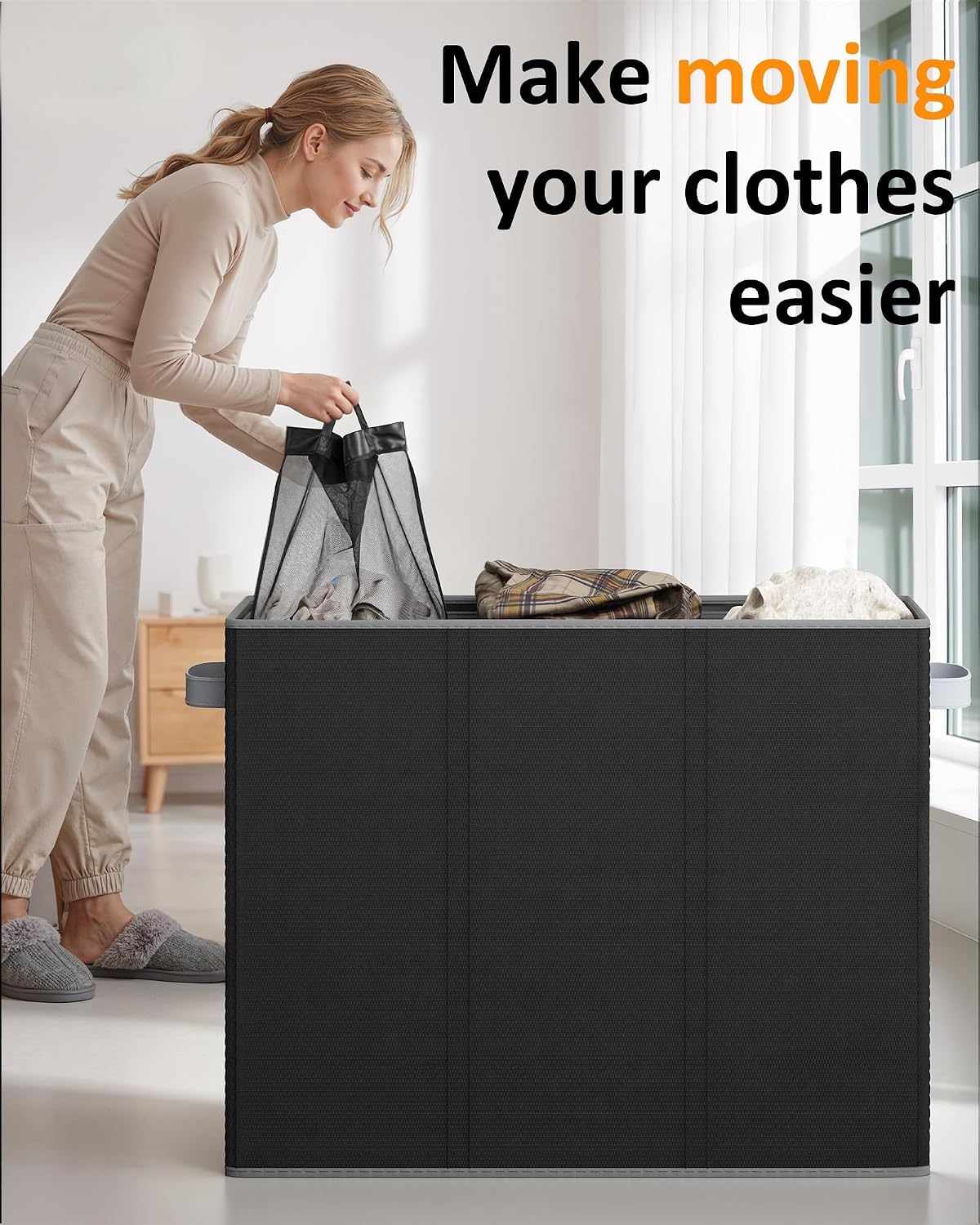 180L Laundry Hamper 3 Section, Large Hamper with Mesh Bags & Lid
