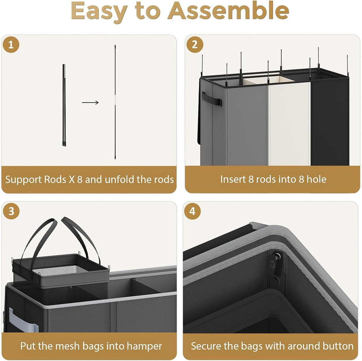 180L Laundry Hamper 3 Section, Large Hamper with Mesh Bags & Lid