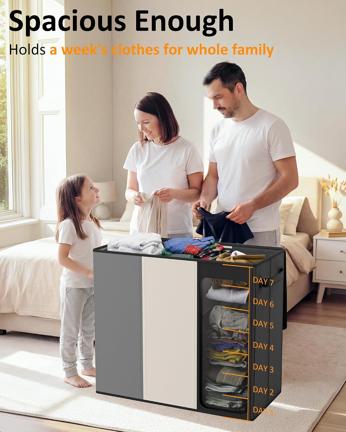 180L Laundry Hamper 3 Section, Large Hamper with Mesh Bags & Lid
