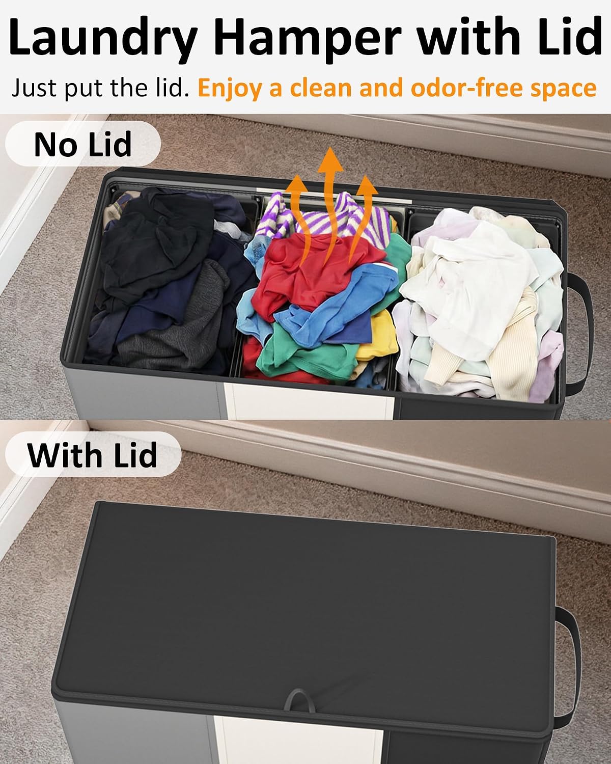180L Laundry Hamper 3 Section, Large Hamper with Mesh Bags & Lid