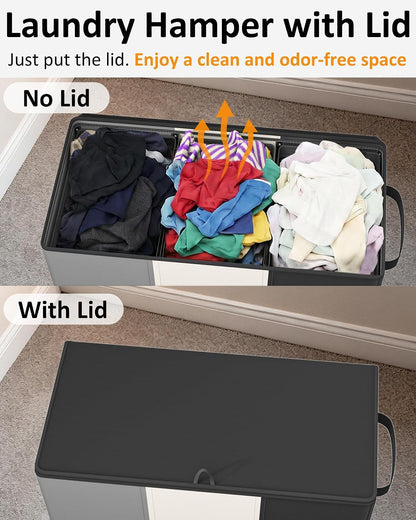 180L Laundry Hamper 3 Section, Large Hamper with Mesh Bags & Lid