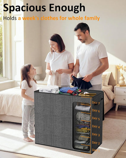 180L Laundry Hamper 3 Section, Large Hamper with Mesh Bags & Lid