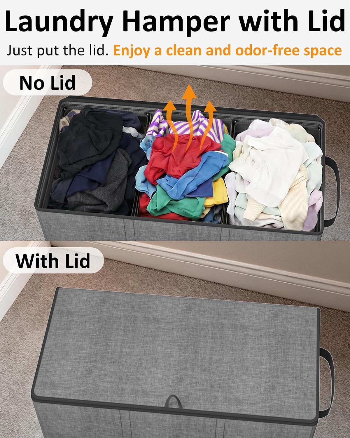 180L Laundry Hamper 3 Section, Large Hamper with Mesh Bags & Lid