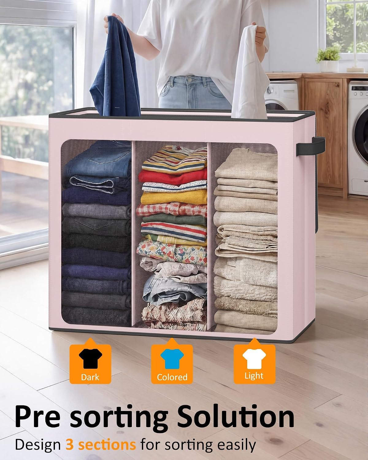 180L Laundry Hamper 3 Section, Large Hamper with Mesh Bags & Lid