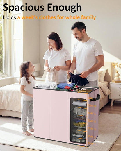 180L Laundry Hamper 3 Section, Large Hamper with Mesh Bags & Lid