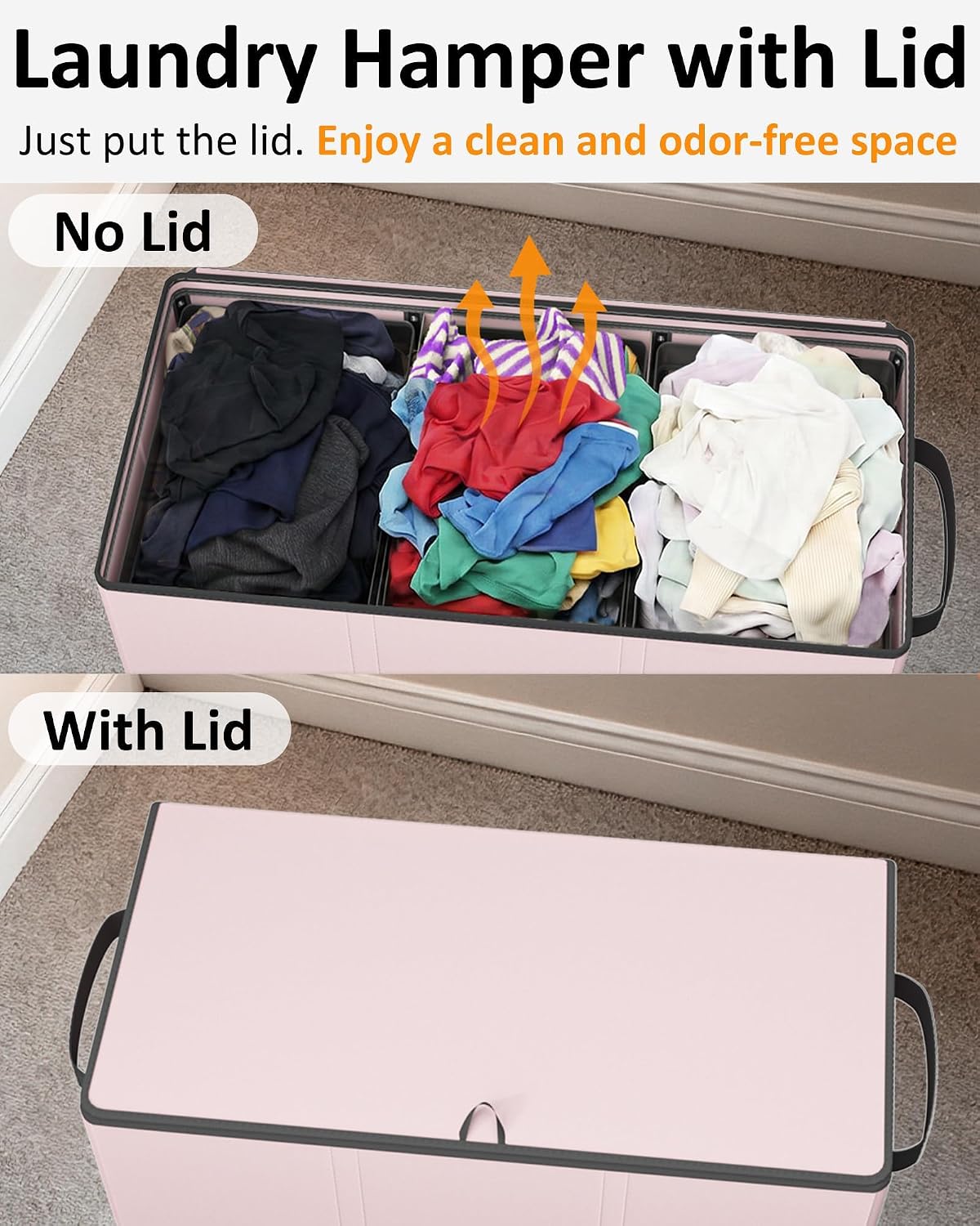 180L Laundry Hamper 3 Section, Large Hamper with Mesh Bags & Lid