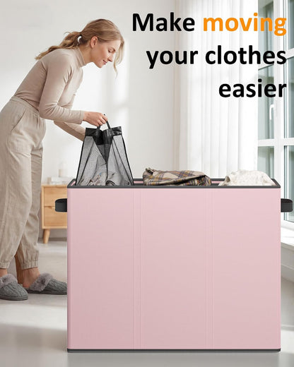 180L Laundry Hamper 3 Section, Large Hamper with Mesh Bags & Lid